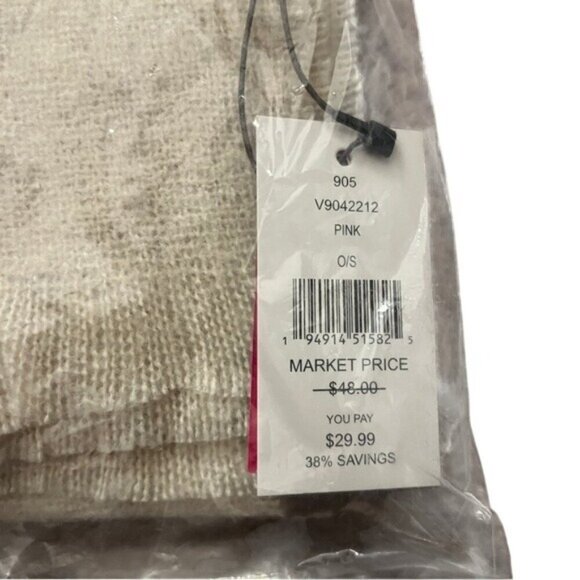 Vince Camuto Beanie & Scarf Set O/S Pink Plaid Pattern Knit Acrylic Winter NWT - Picture 2 of 5